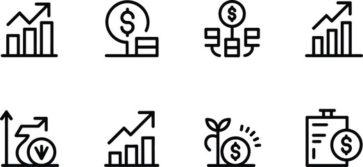 Modern Line Icons: Financial Growth, Investment, and Profit Charts