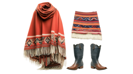 Chilean huaso outfit with poncho and boots background isolated on a Transparent background, PNG file.