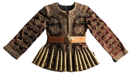 Georgian chokha outfit with bullet holders background isolated on a Transparent background, PNG file.
