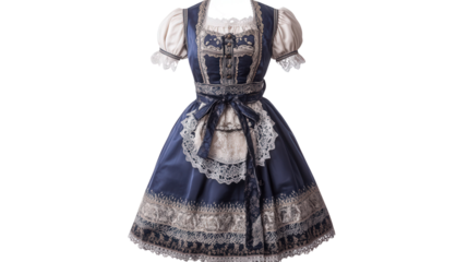 German dirndl with apron and lace details background isolated on a Transparent background, PNG file.