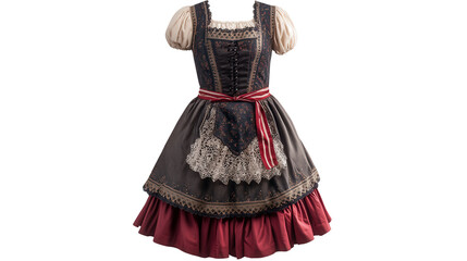 German dirndl with apron and lace details background isolated on a Transparent background, PNG file.