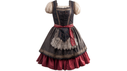 German dirndl with apron and lace details background isolated on a Transparent background, PNG file.