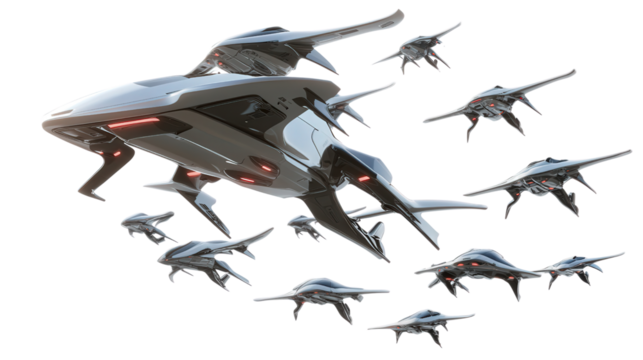 Drone swarm leader aircraft, sleek design, background isolated on a Transparent background, PNG file.