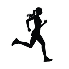 Silhouette of a woman running with her hair in a ponytail
