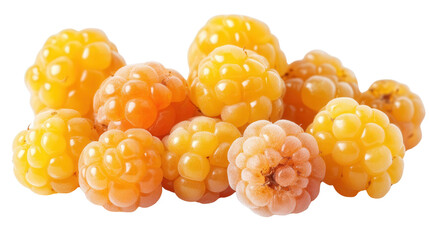 Cloudberry yellow-orange fruit background isolated on a Transparent background, PNG file.