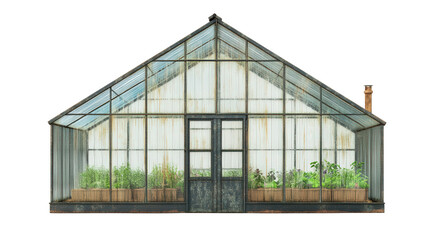 Greenhouse home hybrid with self-sufficient farm space background isolated on a Transparent background, PNG file.