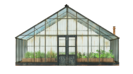 Greenhouse home hybrid with self-sufficient farm space background isolated on a Transparent background, PNG file.