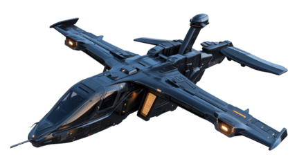 Electric helicopter-style aircraft with quiet blades, background isolated on a Transparent background, PNG file.