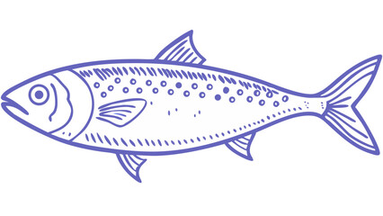 Hand drawn isolated Sardine Print. Vintage engraving illustration in ink line art style for t shirt, canvas, poster or placard, collage element. Vector illustration of fish in blue