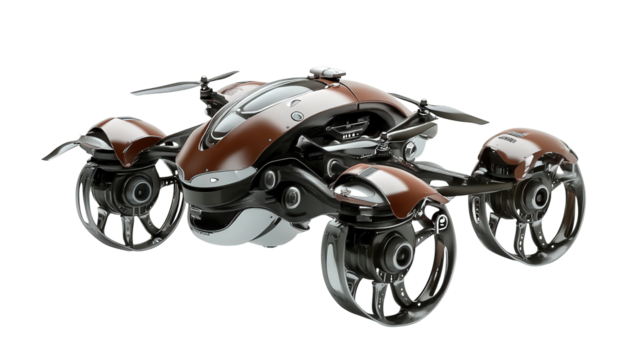 Electric-powered personal aircraft concept, background isolated on a Transparent background, PNG file.