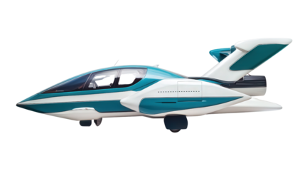 Compact air taxi vehicle, futuristic design, background isolated on a Transparent background, PNG file.