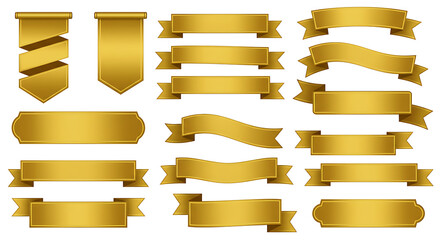 Gold Ribbon Banners: Collection of Elegant Design Elements for Branding and Decoration