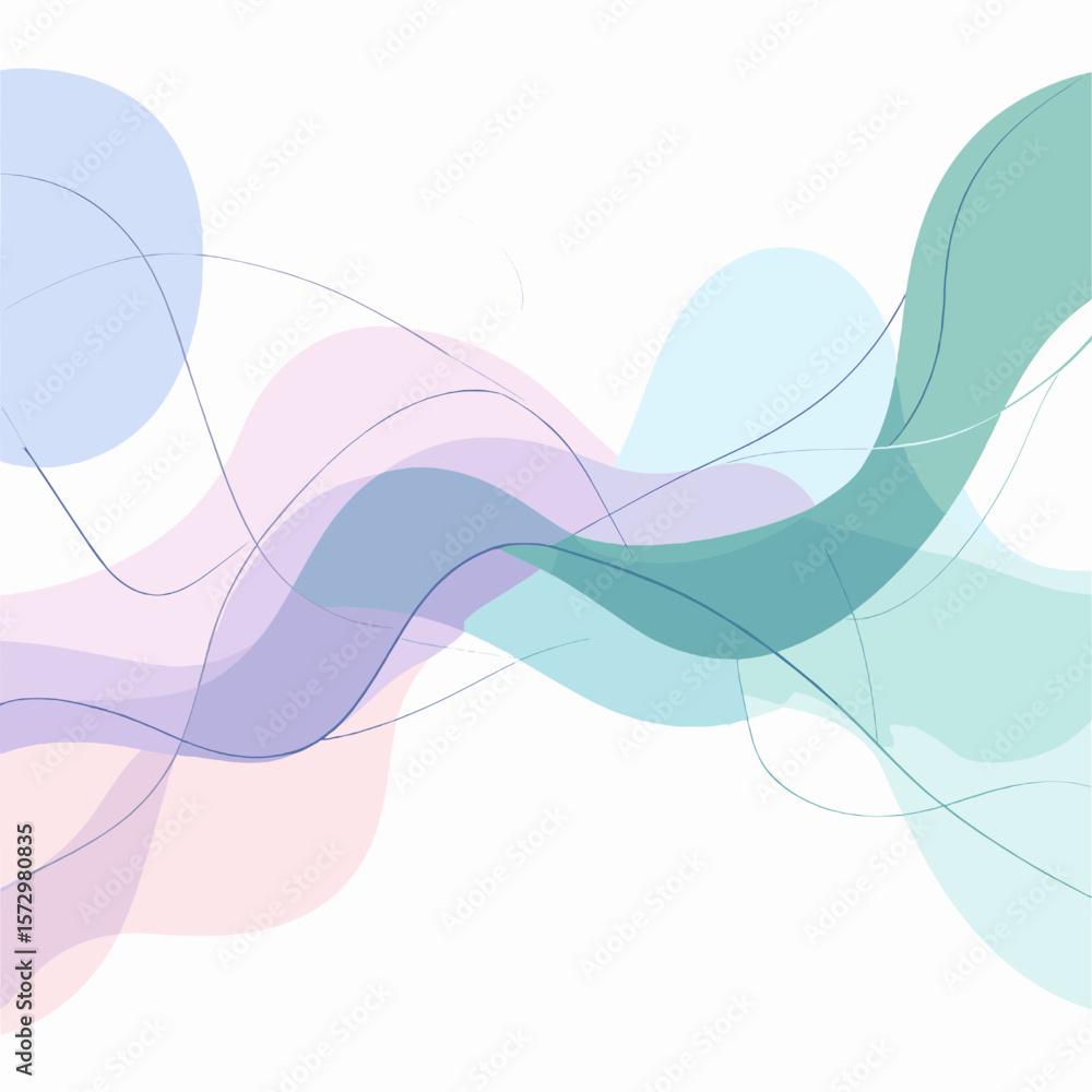 Poster pastel fluid wave forms with light overlap on white background abstract digital illustration for mod