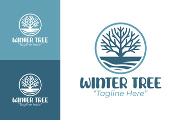 Serene Winter Tree Logo in Pastel Blue for Seasonal Branding and Outdoor Identity

