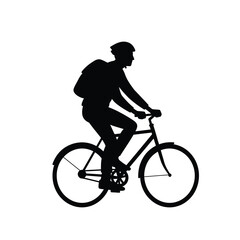 Obraz premium Silhouette Man Cycling Bicycle Backpack Helmet Commute