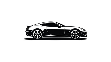 Sleek black sports car silhouette side view on white background