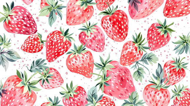 Watercolor seamless pattern with strawberries