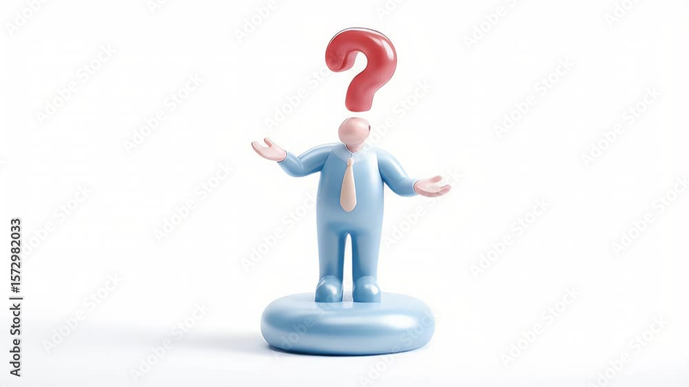 Poster confused business figure with question mark: uncertainty and problem solving