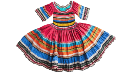 Costa Rican traditional peasant dress with stripes background isolated on a Transparent background, PNG file.