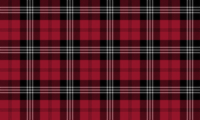 Seamless plaid pattern, red, black, white for designing clothes, skirts, pants, shirts, dresses, pajamas, scarves, tablecloths and home decor, vector illustration.