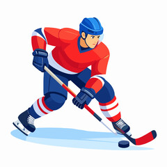 Obraz premium Pixel Art of Dynamic Hockey Player in Red and Blue Gear Skating on Ice for Competitive Sport Illustration