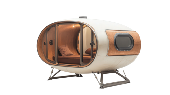 Foldable travel pod home for mobile living background isolated on a Transparent background, PNG file.