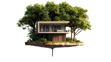Forest canopy house suspended in trees background isolated on a Transparent background, PNG file.