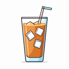 Pixel Art of Refreshing Orange Beverage with Ice Cubes and Straw in a Clear Glass on White Background