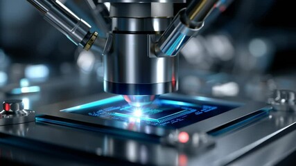 Close up of microscope technology inspecting microchip electronics with precision advanced laboratory research and digital - Powered by Adobe