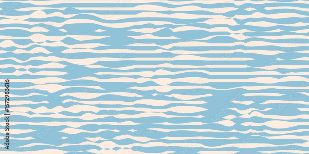 Aufkleber blue and beige diagonal wavy lines seamless pattern. simple vector abstract liquid stripes backgroun