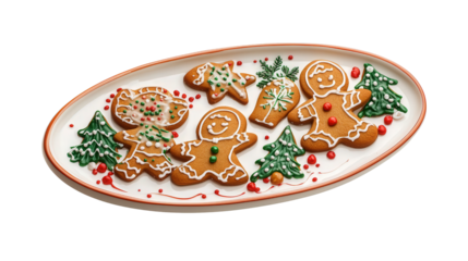 Holiday cookie decorating party menu with gingerbread theme background isolated on a Transparent background, PNG file.