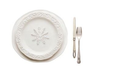 Holiday Christmas dinner menu with snowflake and holly design background isolated on a Transparent background, PNG file.