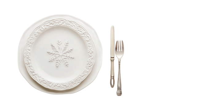 Holiday Christmas dinner menu with snowflake and holly design background isolated on a Transparent background, PNG file.