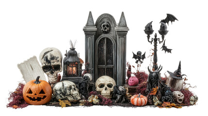 Horror movie-themed Halloween cor props background isolated on a Transparent background, PNG file.