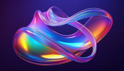 3d holographic ribbon glass morphism wave line isolated on abstract background render iridescent curve liquid shape with colorful hologram gradient multicolored glass background