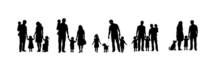 Happy family silhouette set, Family silhouettes, Vector illustration silhouettes of family, Collection of family silhouettes on isolated background