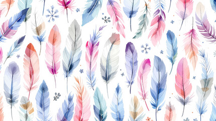 Watercolor feathers pattern on white background © Paint