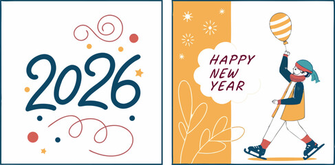 Celebrate the arrival of the new year 2026 with festive ice skating and joyful balloon greetings