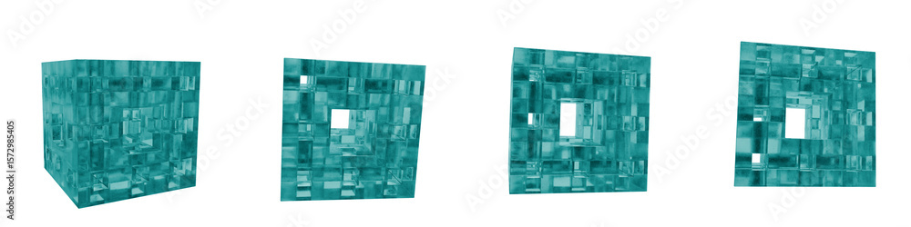Poster set of 4 3d objects blue frosted ice isolated on a transparent background. object index 46. transpar
