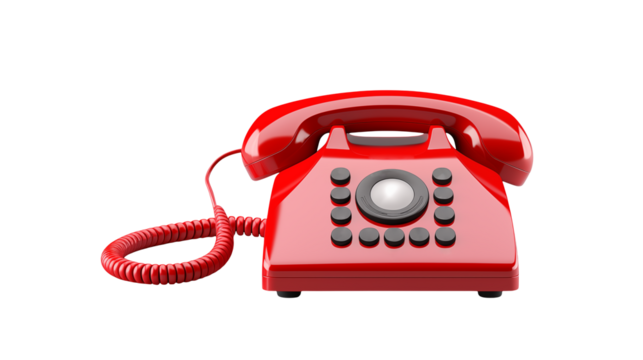 Vibrant red retro telephone isolated on transparent background