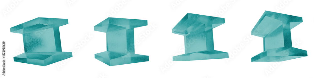 Poster set of 4 3d objects blue frosted ice isolated on a transparent background. object index 47. transpar