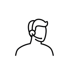 Minimalist line art icon of a person wearing a headset and microphone