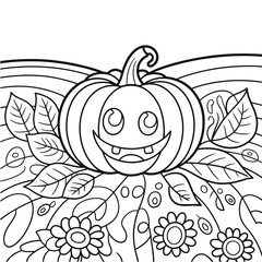 A straightforward line drawing of a pumpkin in black and white