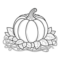 A straightforward line drawing of a pumpkin in black and white