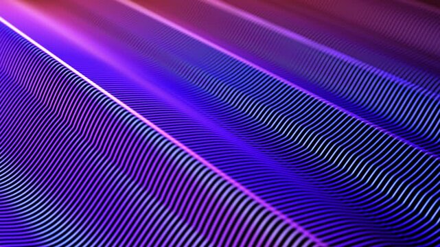 Smooth wave oscillation of straight bright glowing lines. Abstract concept of artificial intelligence network, big data analytics or machine learning. Flowing sound waves visualization looped 4K video