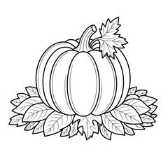 A straightforward line drawing of a pumpkin in black and white