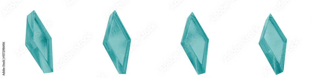 Poster set of 4 3d objects blue frosted ice isolated on a transparent background. object index 50. transpar