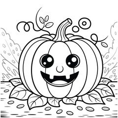 A straightforward line drawing of a pumpkin in black and white