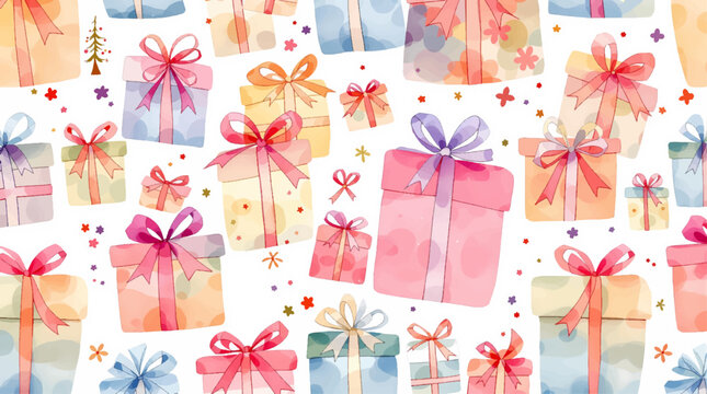seamless pattern with gift boxes watercolor
