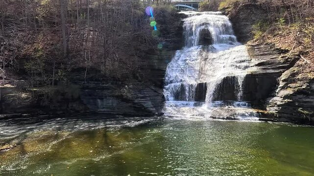 A breathtaking 156-foot waterfall cascading through the heart of Montour Falls, a charming village just south of Seneca Lake in New York&rsquo;s scenic Finger Lakes region